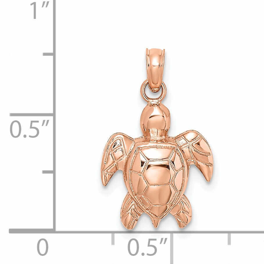 Lovely Rita's Pendants & Charms 14K Rose Gold 2D Casted Solid Open Back Textured Polished Finish Sea Turtle Charm Pendant