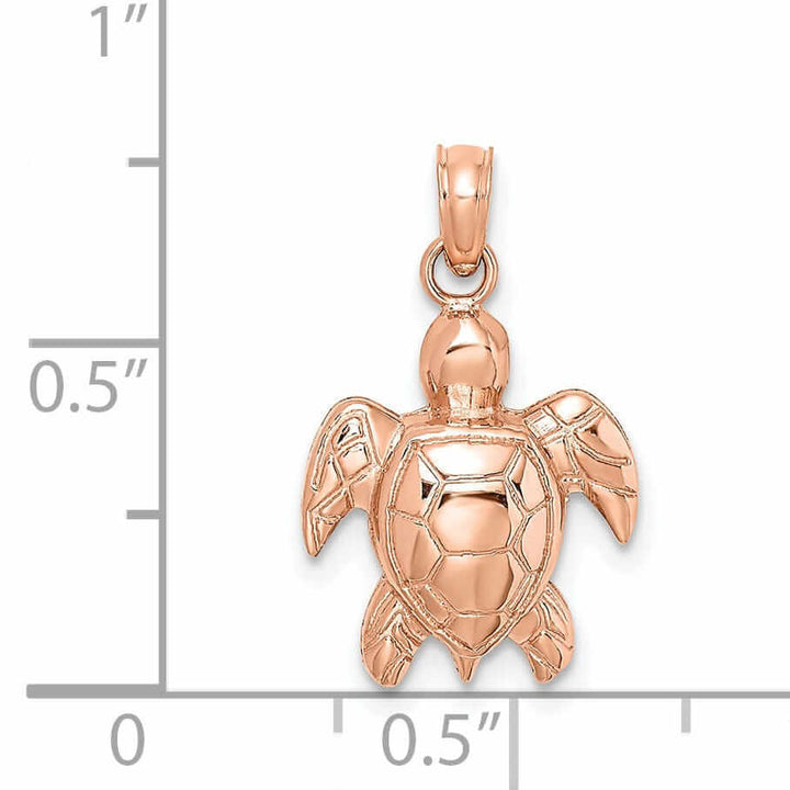 Lovely Rita's Pendants & Charms 14K Rose Gold 2D Casted Solid Open Back Textured Polished Finish Sea Turtle Charm Pendant