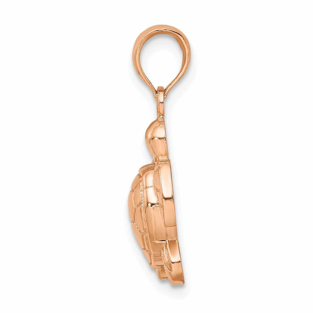 Lovely Rita's Pendants & Charms 14K Rose Gold 2D Casted Solid Open Back Textured Polished Finish Sea Turtle Charm Pendant