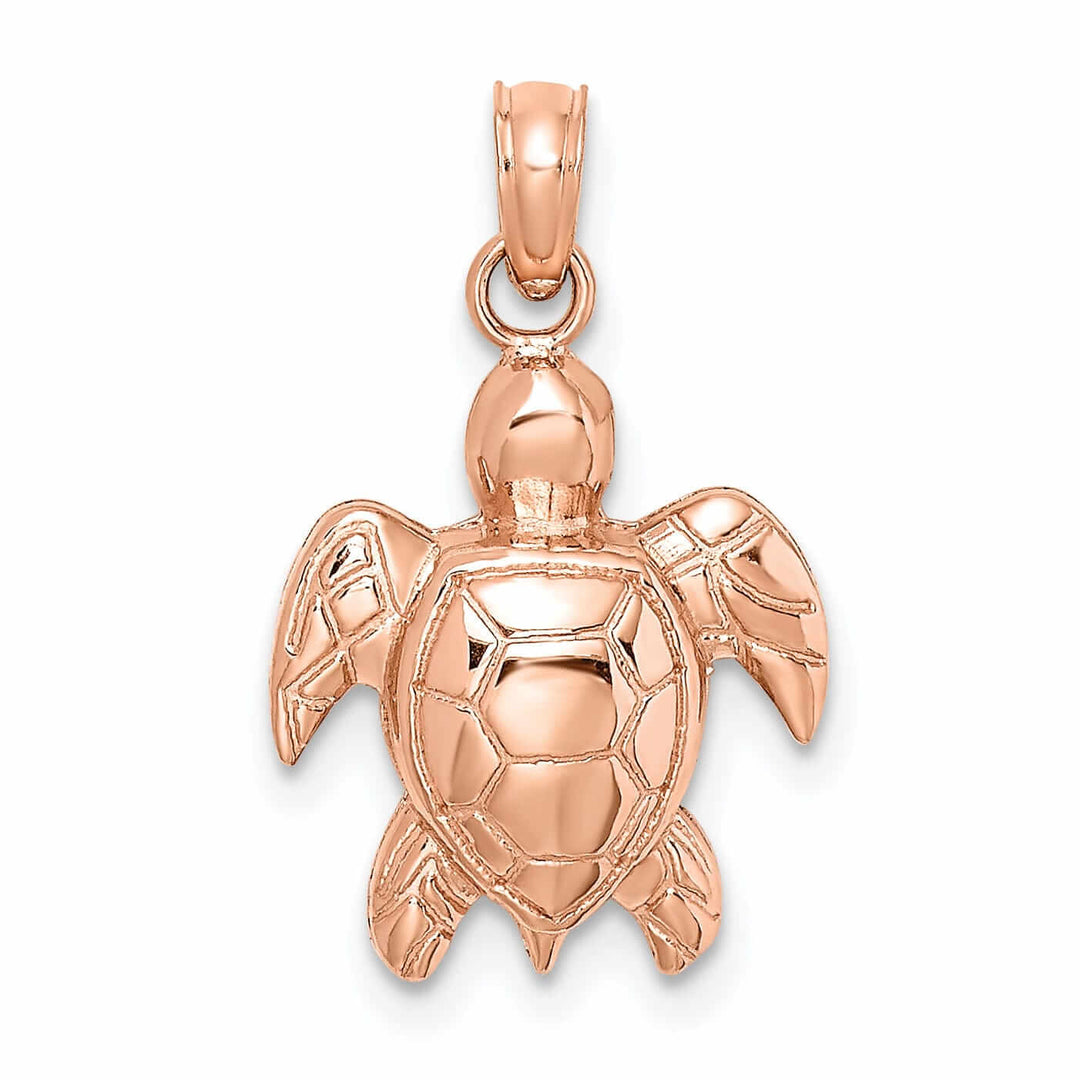Lovely Rita's Pendants & Charms 14K Rose Gold 2D Casted Solid Open Back Textured Polished Finish Sea Turtle Charm Pendant