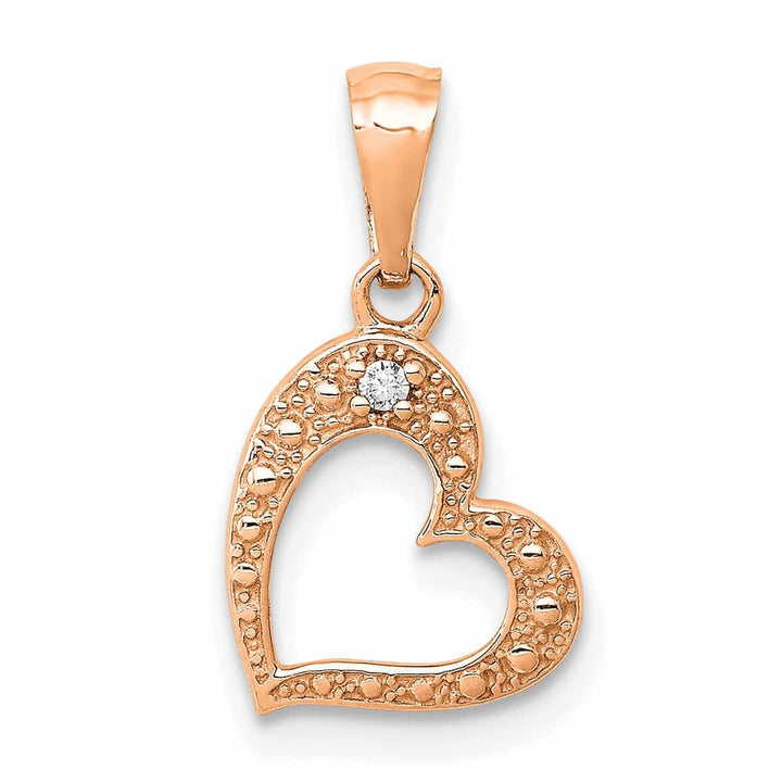 Lovely Rita's Pendants & Charms 14k Rose Gold Beaded Textured Polished Finish 01ct. Diamond Slanted Heart Shape Design Pendant