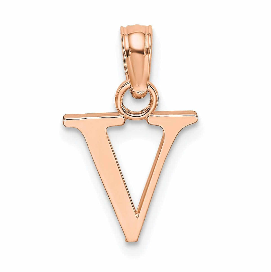 Lovely Rita's Pendants & Charms 14K Rose Gold Block Design Small Letter V Initial Charm Pendant