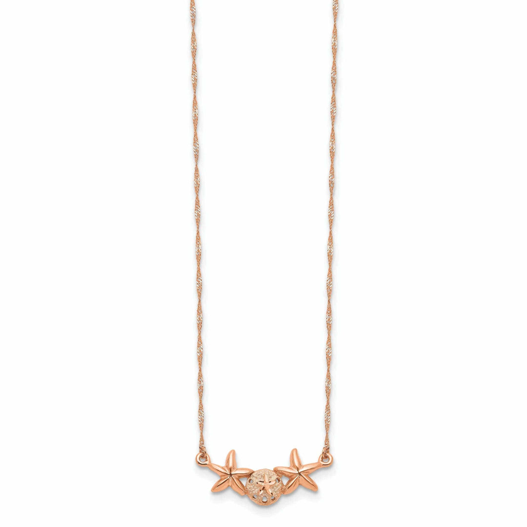 Lovely Rita's Pendants & Charms 14K Rose Gold Brushed, Polished Finish Sand Dollar, Starfish Pendant Design in a 17-inch Cable Chain Necklace Set