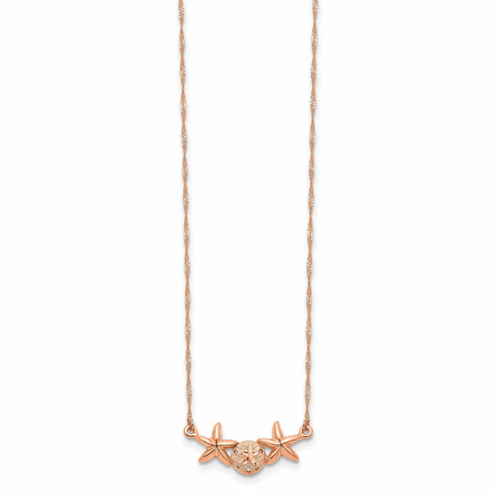 Lovely Rita's Pendants & Charms 14K Rose Gold Brushed, Polished Finish Sand Dollar, Starfish Pendant Design in a 17-inch Cable Chain Necklace Set