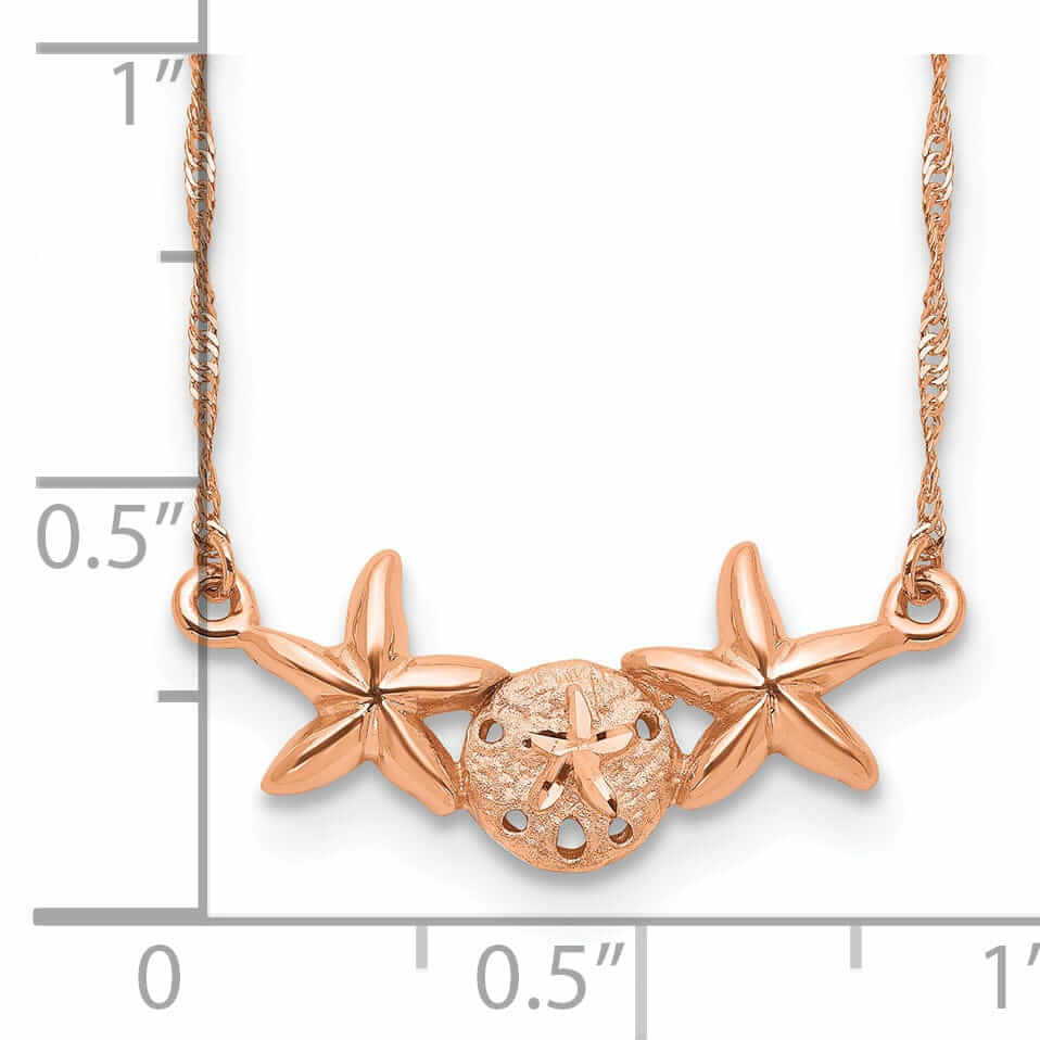 Lovely Rita's Pendants & Charms 14K Rose Gold Brushed, Polished Finish Sand Dollar, Starfish Pendant Design in a 17-inch Cable Chain Necklace Set