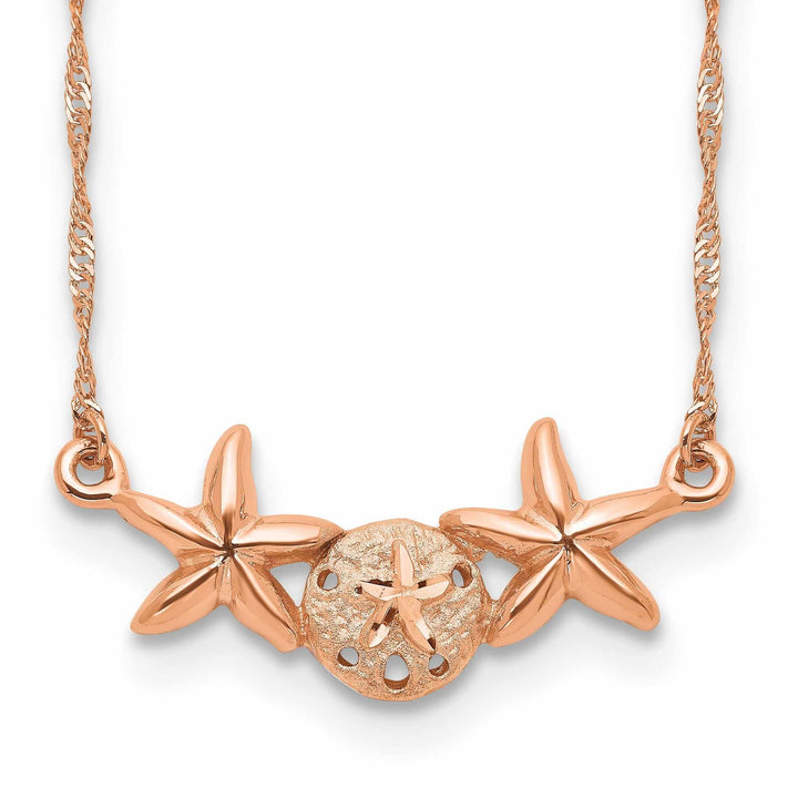 Lovely Rita's Pendants & Charms 14K Rose Gold Brushed, Polished Finish Sand Dollar, Starfish Pendant Design in a 17-inch Cable Chain Necklace Set