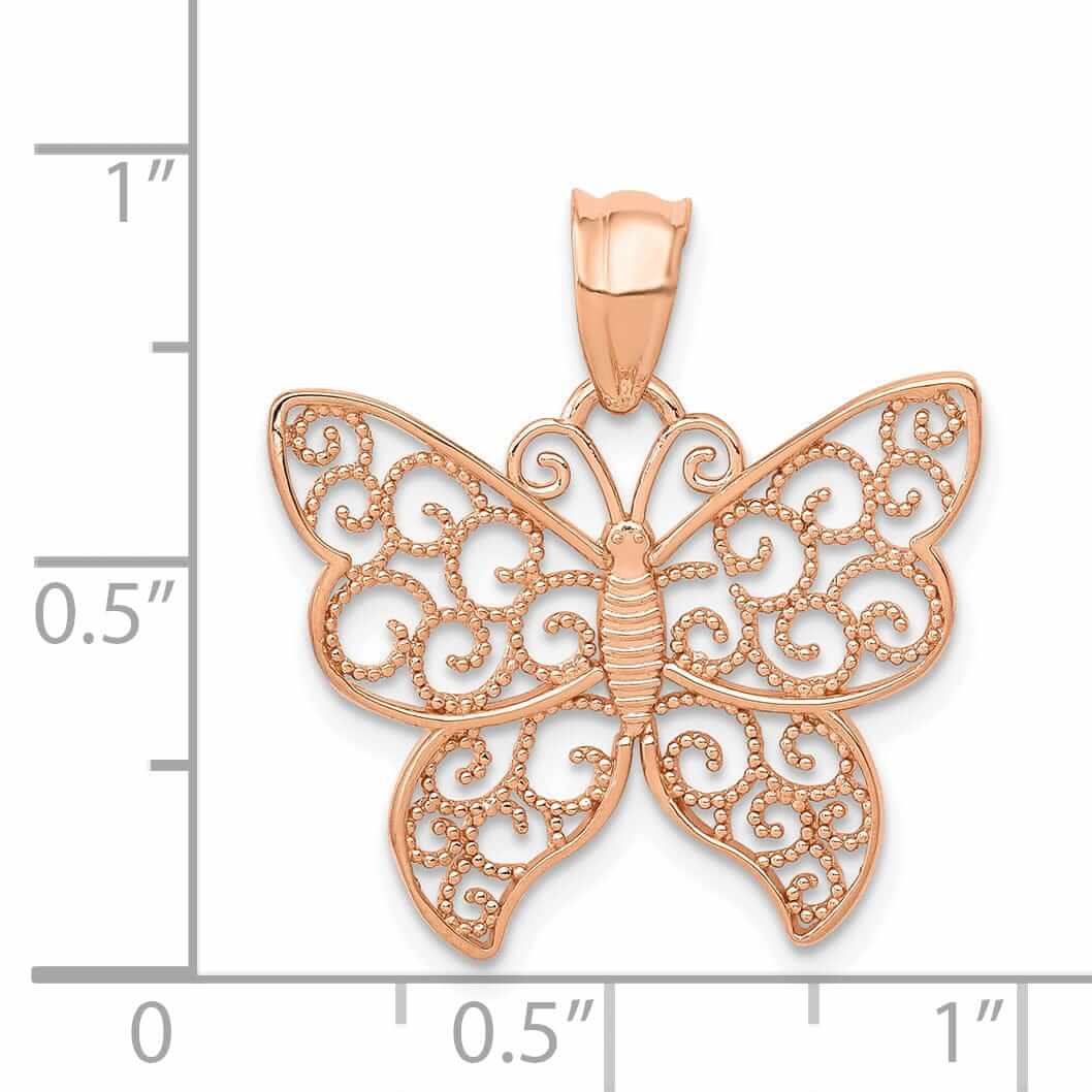Lovely Rita's Pendants & Charms 14k Rose Gold Casted Open Back Solid Polished Finish Filigree Butterfly Charm Pendant