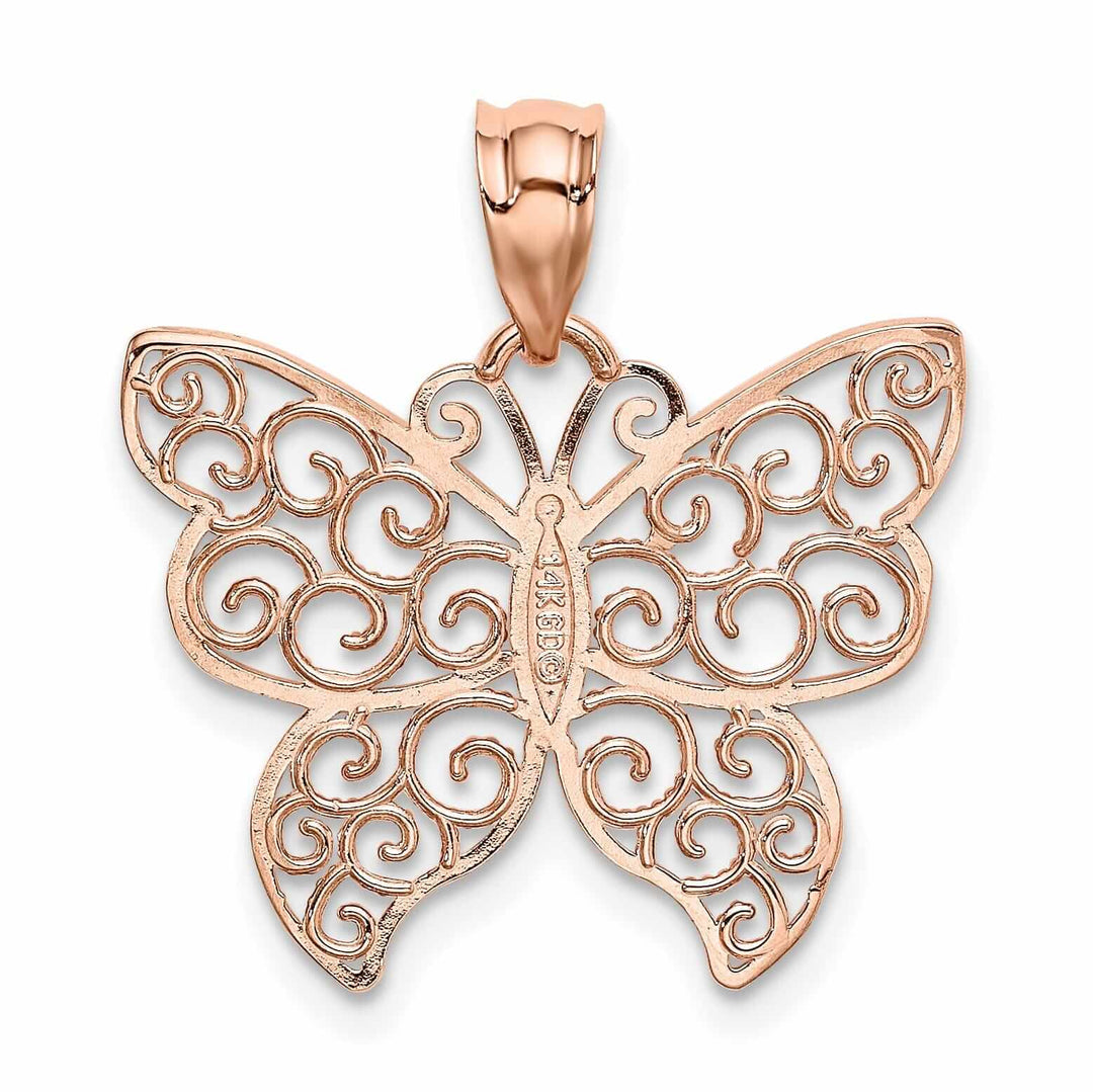 Lovely Rita's Pendants & Charms 14k Rose Gold Casted Open Back Solid Polished Finish Filigree Butterfly Charm Pendant