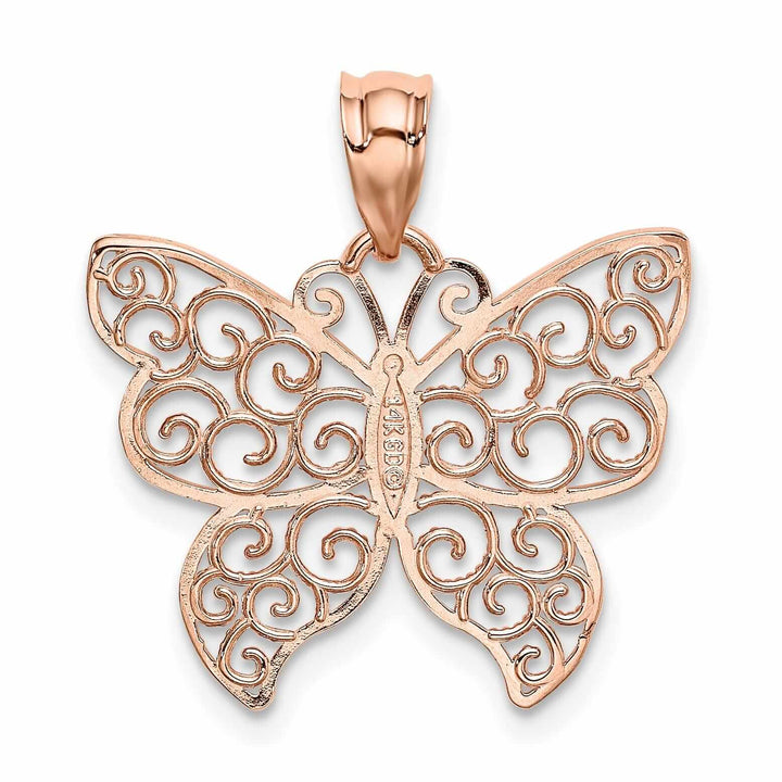Lovely Rita's Pendants & Charms 14k Rose Gold Casted Open Back Solid Polished Finish Filigree Butterfly Charm Pendant