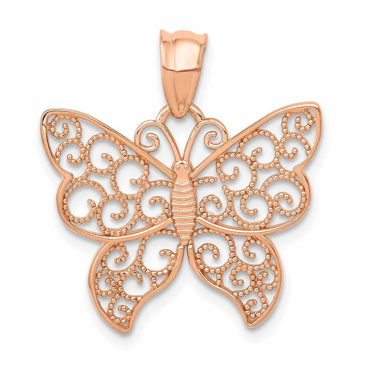 Lovely Rita's Pendants & Charms 14k Rose Gold Casted Open Back Solid Polished Finish Filigree Butterfly Charm Pendant