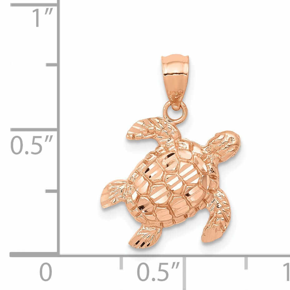 Lovely Rita's Pendants & Charms 14k Rose Gold Casted Solid Polished and Textured Men's Diamond-cut Turtle Charm Pendant