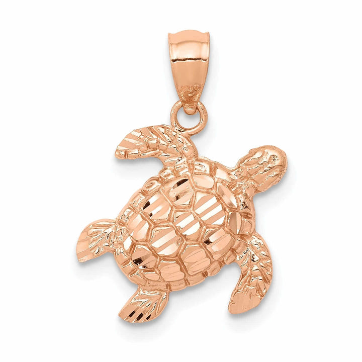Lovely Rita's Pendants & Charms 14k Rose Gold Casted Solid Polished and Textured Men's Diamond-cut Turtle Charm Pendant
