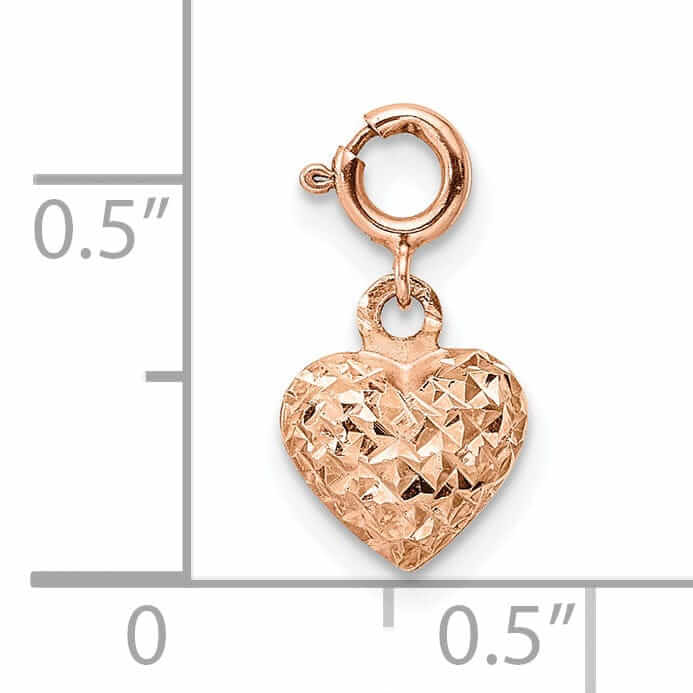 Lovely Rita's Pendants & Charms 14K Rose Gold D.C Finish 3-D Heart Design with Spring Ring Clasp Charm Pendant