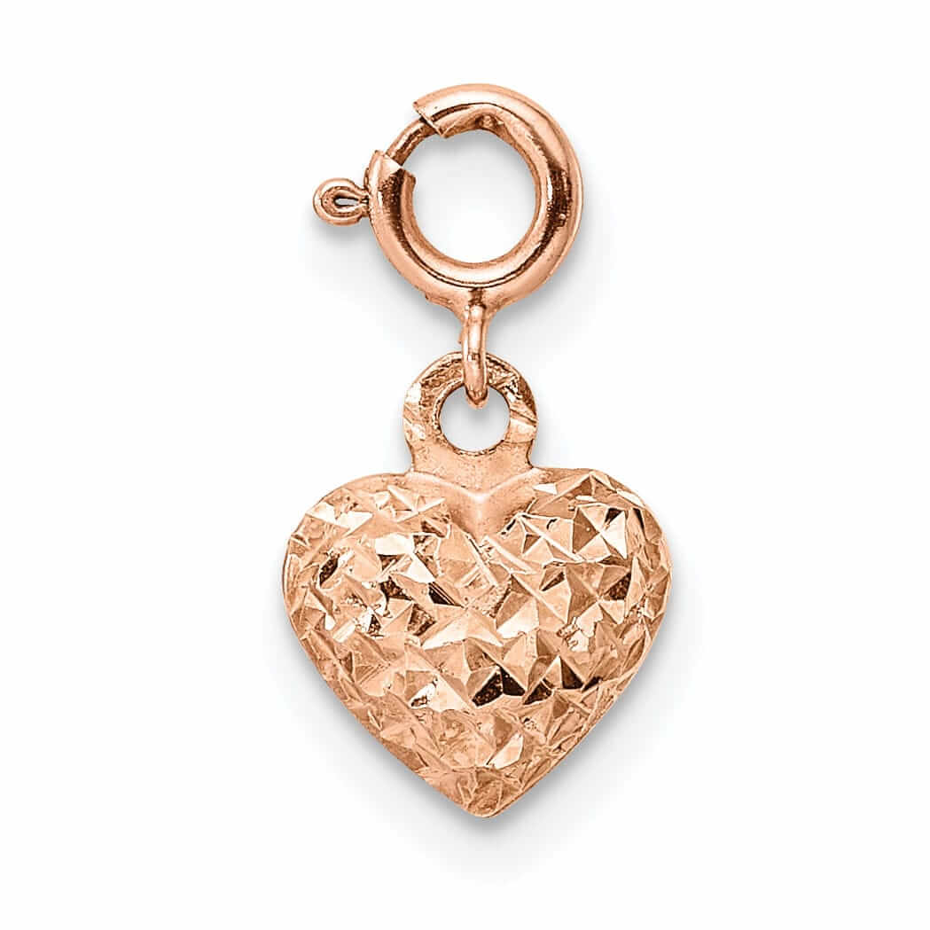 Lovely Rita's Pendants & Charms 14K Rose Gold D.C Finish 3-D Heart Design with Spring Ring Clasp Charm Pendant