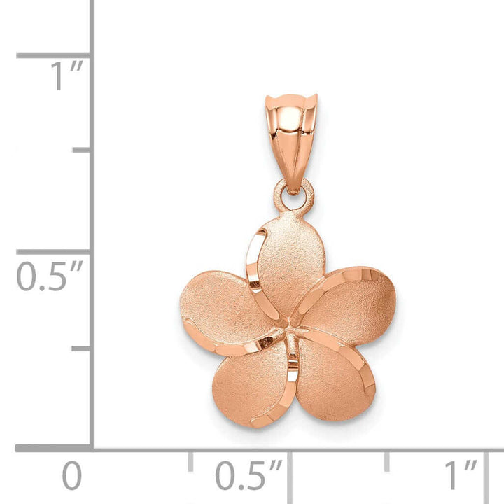 Lovely Rita's Pendants & Charms 14K Rose Gold Diamond-cut Solid Brushed Finish Plumeria Charm Pendant
