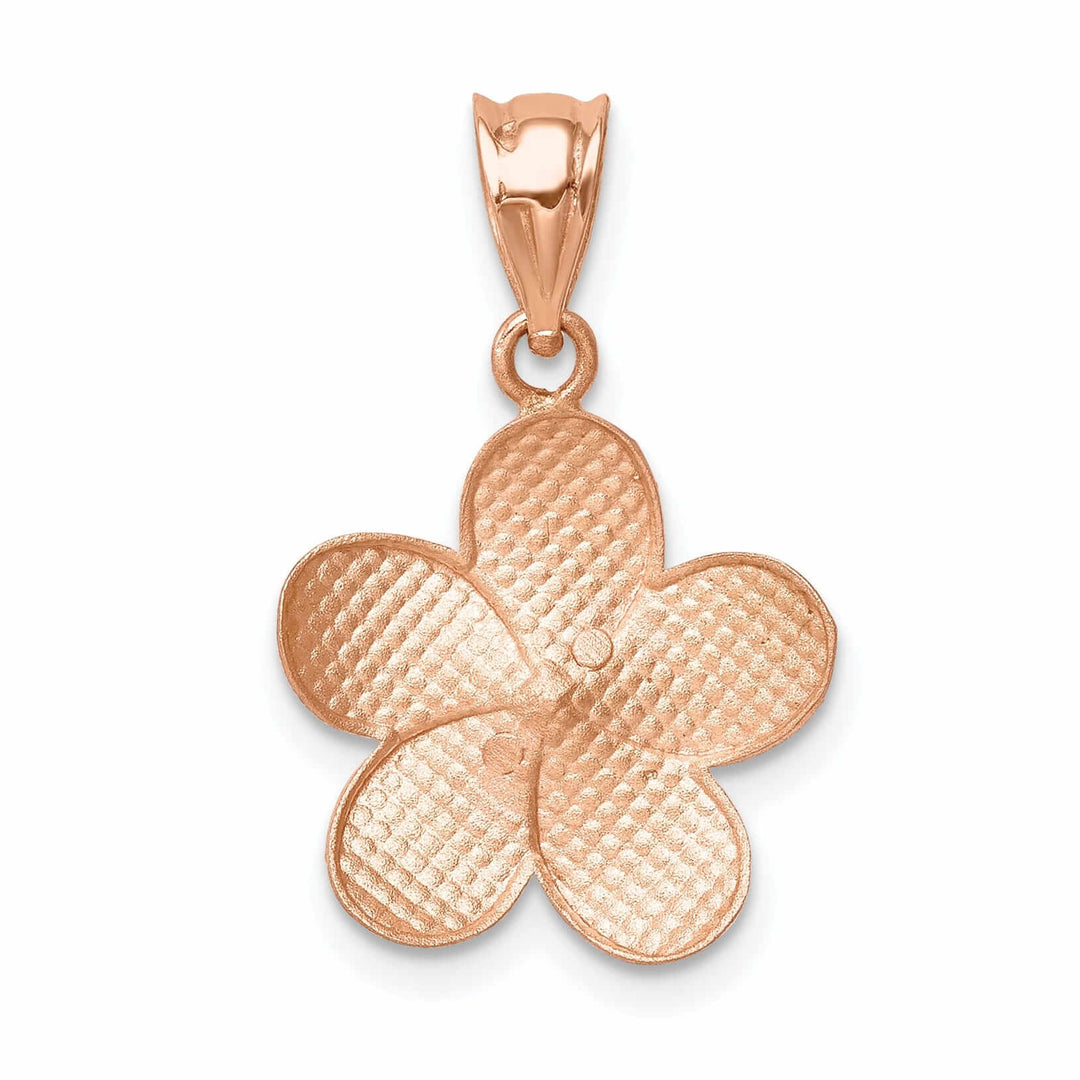 Lovely Rita's Pendants & Charms 14K Rose Gold Diamond-cut Solid Brushed Finish Plumeria Charm Pendant