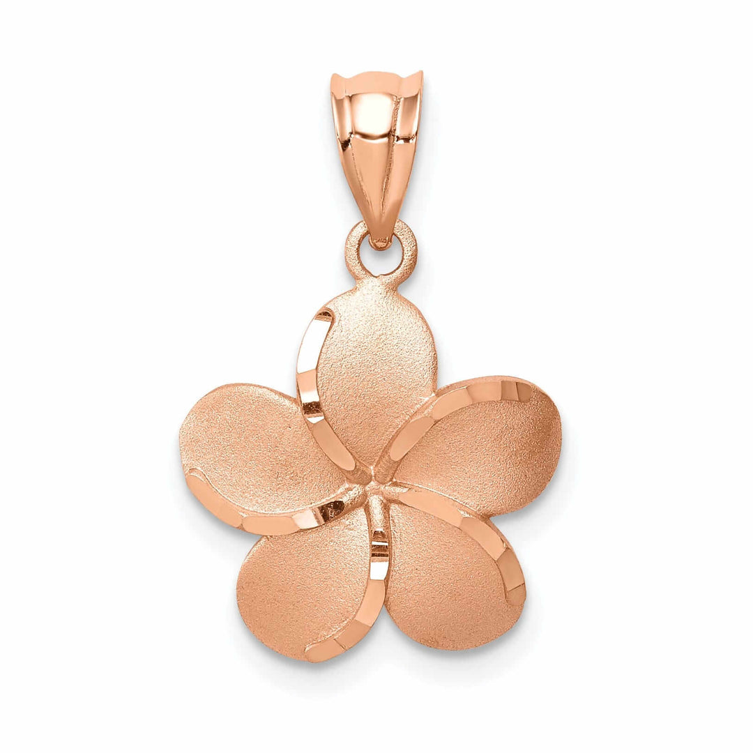 Lovely Rita's Pendants & Charms 14K Rose Gold Diamond-cut Solid Brushed Finish Plumeria Charm Pendant