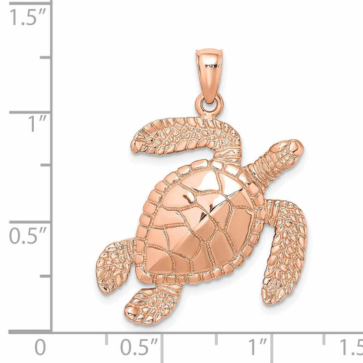Lovely Rita's Pendants & Charms 14K Rose Gold Large Solid Casted Polished and Textured Finish Swimming Sea Turtle Charm Pendant