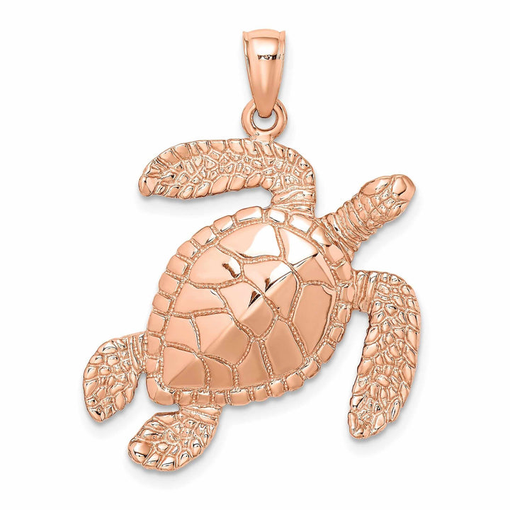 Lovely Rita's Pendants & Charms 14K Rose Gold Large Solid Casted Polished and Textured Finish Swimming Sea Turtle Charm Pendant