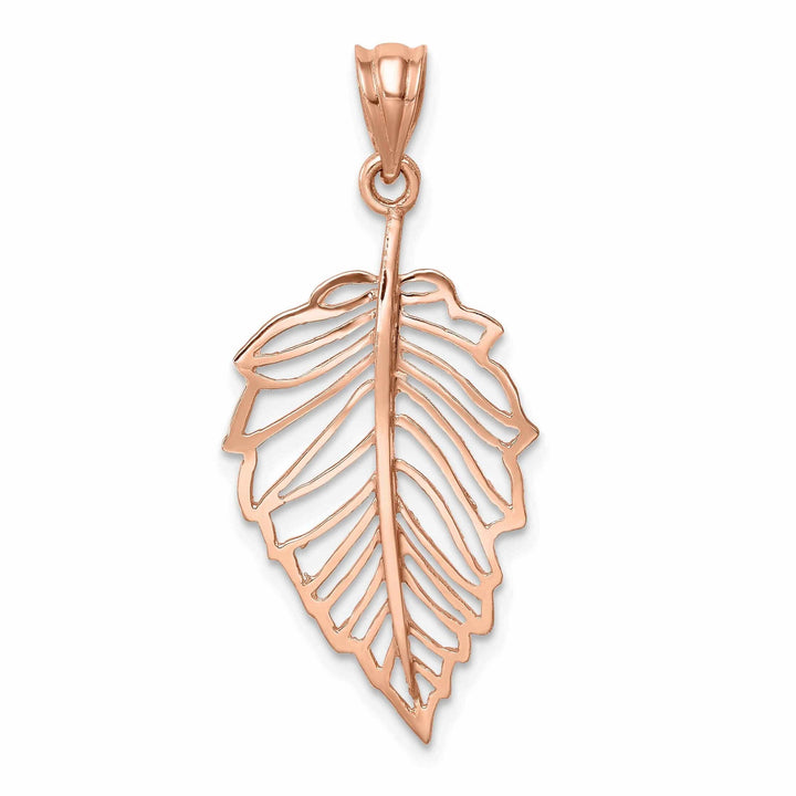 Lovely Rita's Pendants & Charms 14K Rose Gold Open Back Casted Solid Polished Finish Leaf Charm Pendant