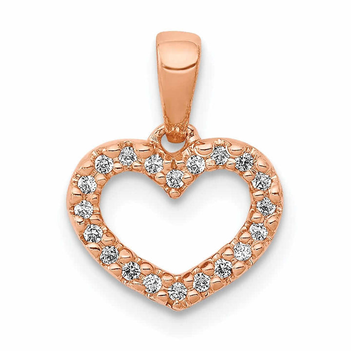 Lovely Rita's Pendants & Charms 14k Rose Gold Open Back Polished Finish 03ct Diamond Heart Design Charm Pendant