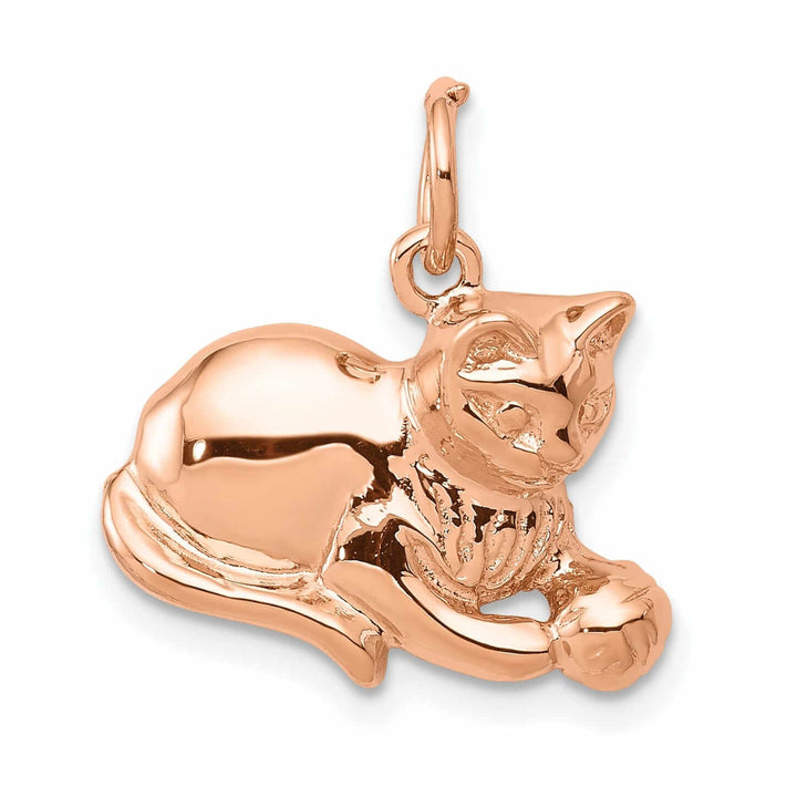 Lovely Rita's Pendants & Charms 14k Rose Gold Open Back Polished Finish Cat Playing with Ball Design Charm Pendant
