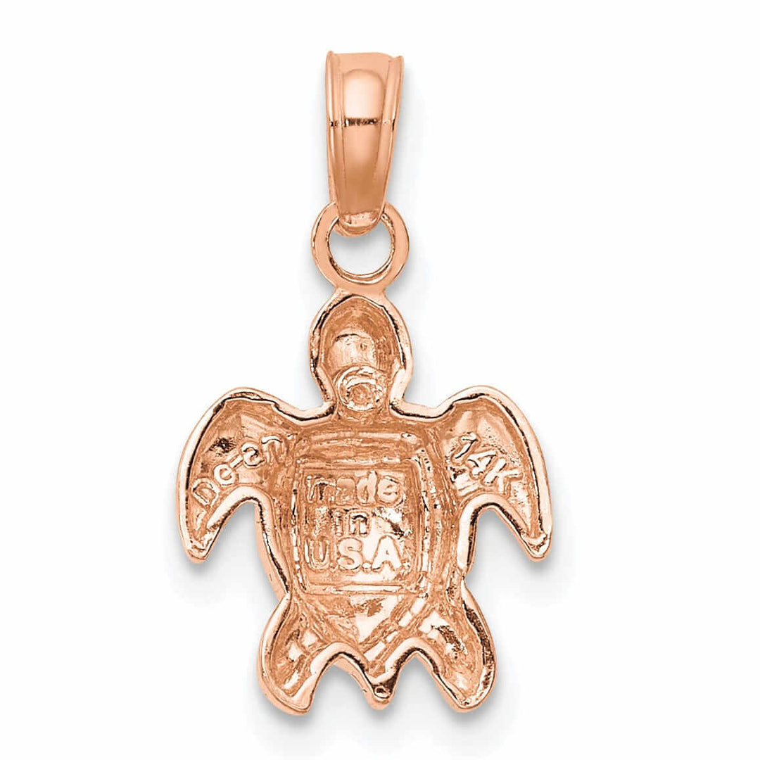 Lovely Rita's Pendants & Charms 14K Rose Gold Open Back Solid Casted Textured Polished Finish Mini Sea Turtle Charm Pendant