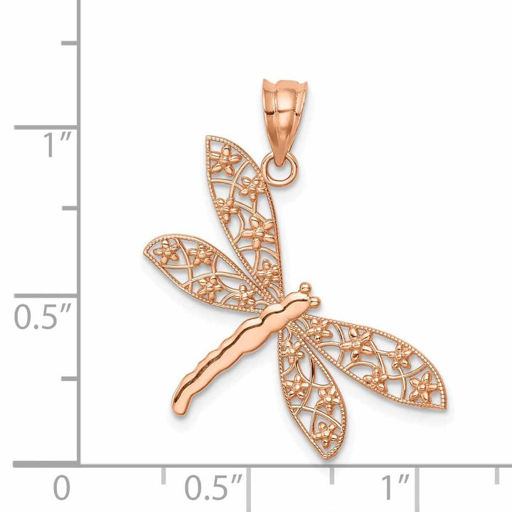 Lovely Rita's Pendants & Charms 14K Rose Gold Open Back Solid Polished Filigree Design Dragonfly Charm Pendant
