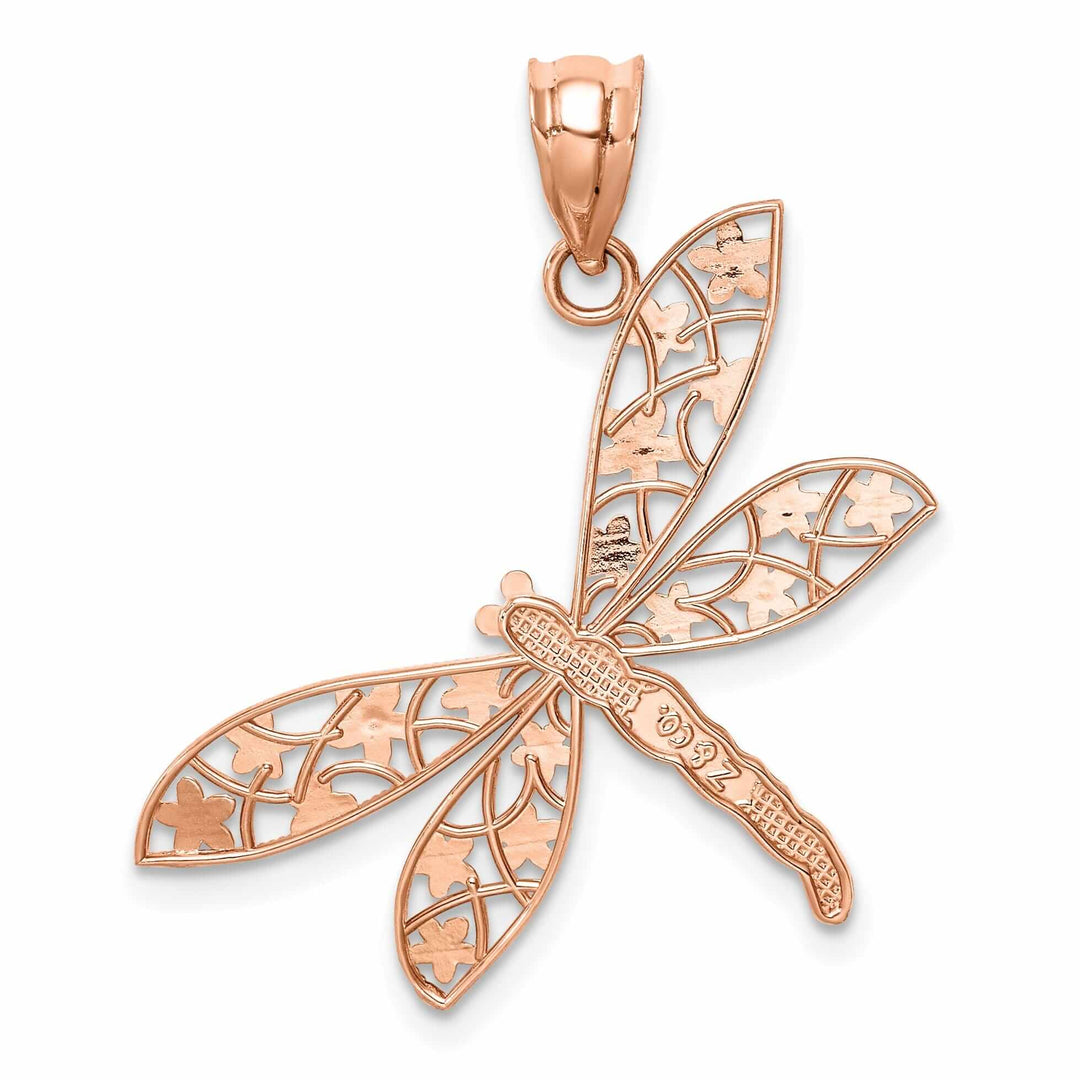Lovely Rita's Pendants & Charms 14K Rose Gold Open Back Solid Polished Filigree Design Dragonfly Charm Pendant