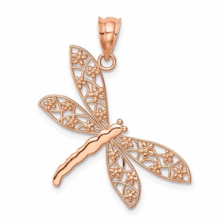 Lovely Rita's Pendants & Charms 14K Rose Gold Open Back Solid Polished Filigree Design Dragonfly Charm Pendant