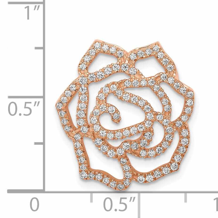 Lovely Rita's Pendants & Charms 14k Rose Gold Open Back Solid Polished Finish Diamond Fancy Flower Chain Slide. Will Not Fit Omega.