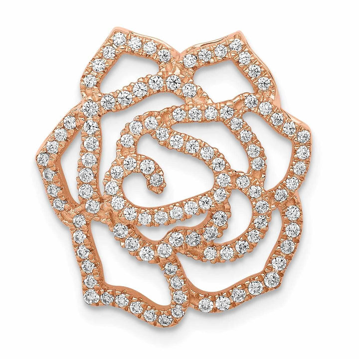 Lovely Rita's Pendants & Charms 14k Rose Gold Open Back Solid Polished Finish Diamond Fancy Flower Chain Slide. Will Not Fit Omega.