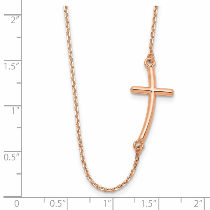 Lovely Rita's Pendants & Charms 14k Rose Gold Polished Finish Large Size Sideways Curved Cross Design Pendant in a 19-Inch Cable Chain Necklace Set