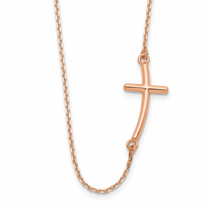 Lovely Rita's Pendants & Charms 14k Rose Gold Polished Finish Large Size Sideways Curved Cross Design Pendant in a 19-Inch Cable Chain Necklace Set