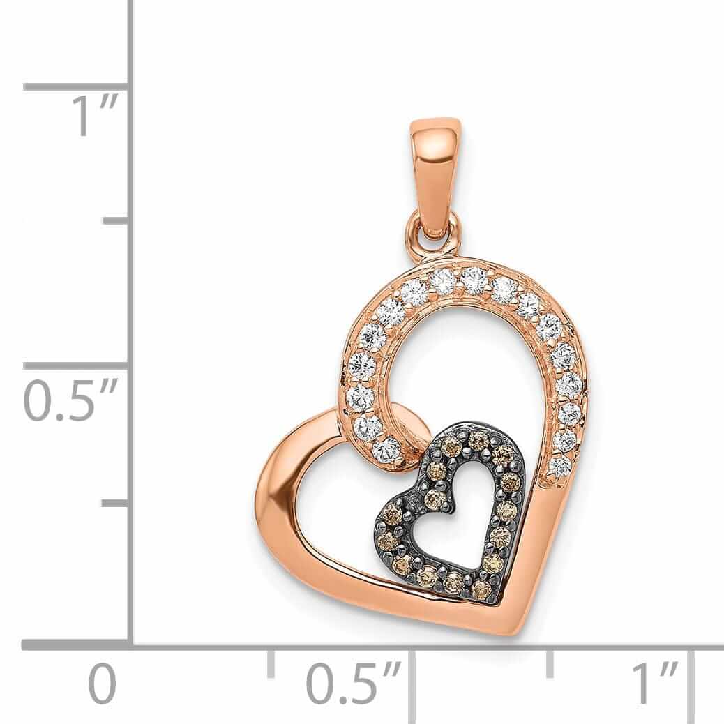 Lovely Rita's Pendants & Charms 14k Rose Gold Polished Finish Open Back Champagne and White 0.202-CT Diamonds Heart in Heart Design Charm Pendant