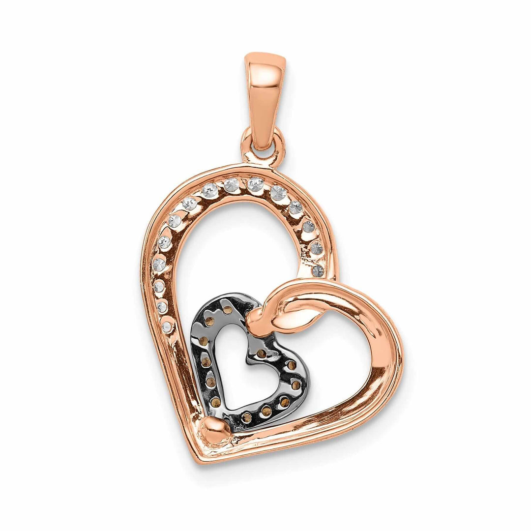 Lovely Rita's Pendants & Charms 14k Rose Gold Polished Finish Open Back Champagne and White 0.202-CT Diamonds Heart in Heart Design Charm Pendant