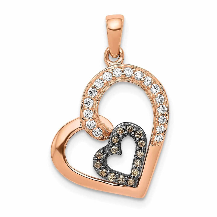 Lovely Rita's Pendants & Charms 14k Rose Gold Polished Finish Open Back Champagne and White 0.202-CT Diamonds Heart in Heart Design Charm Pendant