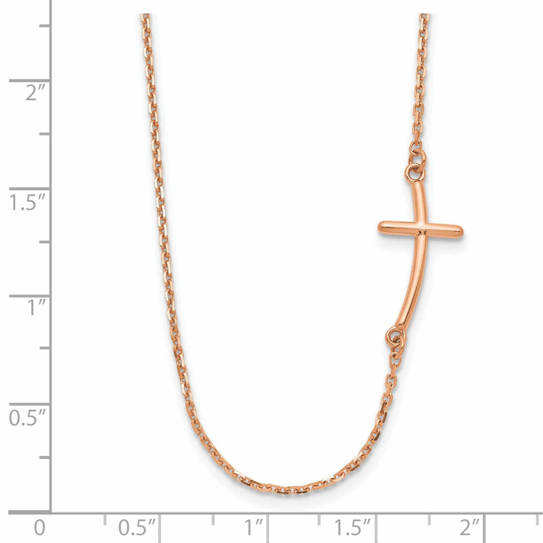 Lovely Rita's Pendants & Charms 14k Rose Gold Polished Finish Sideways Curved Shape Cross Design Pendant in a 19-Inch Cable Chain Necklace Set