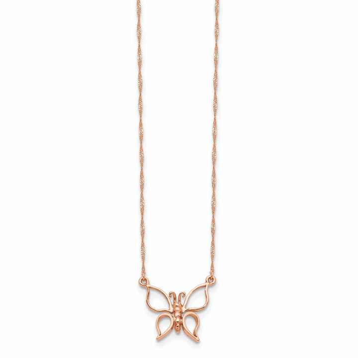 Lovely Rita's Pendants & Charms 14k Rose Gold Polished Finish Solid Butterfly Design Pendant in a 17-inch Singapore Chain Necklace Set