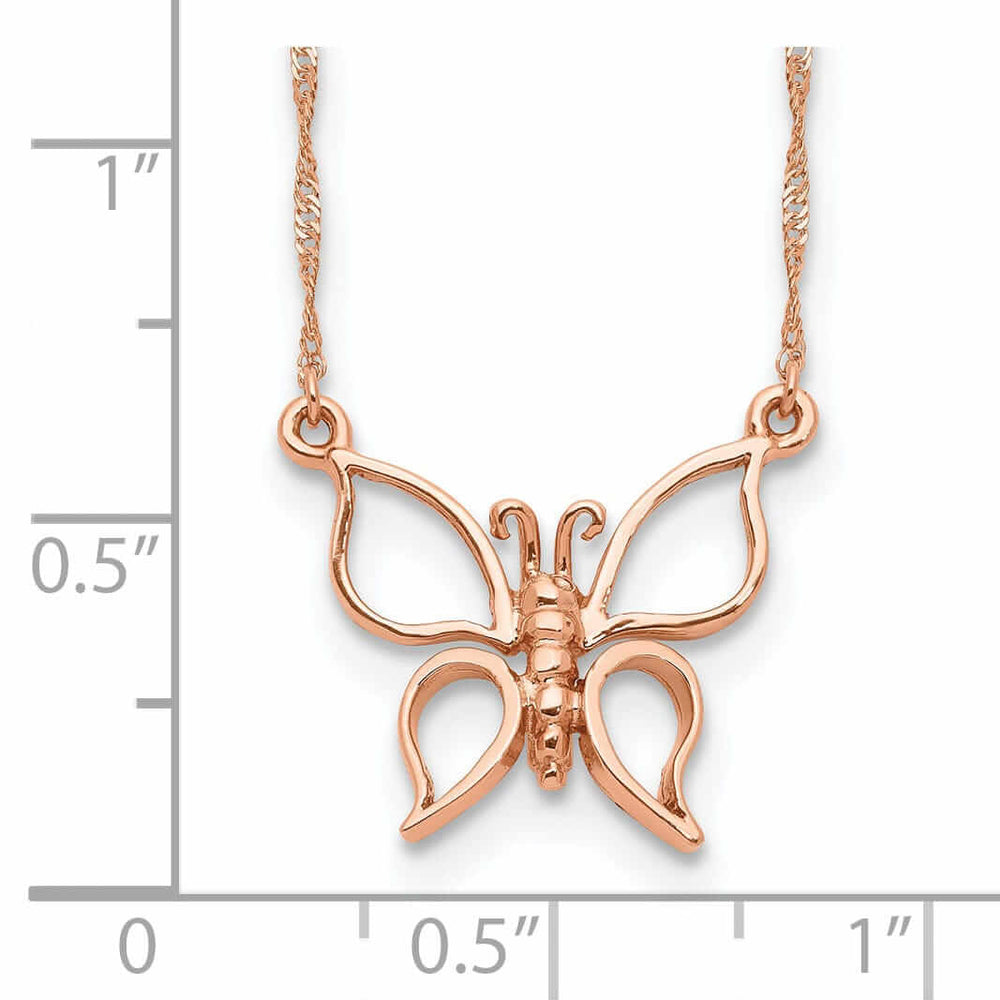 Lovely Rita's Pendants & Charms 14k Rose Gold Polished Finish Solid Butterfly Design Pendant in a 17-inch Singapore Chain Necklace Set