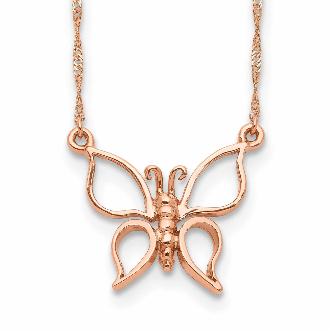 Lovely Rita's Pendants & Charms 14k Rose Gold Polished Finish Solid Butterfly Design Pendant in a 17-inch Singapore Chain Necklace Set