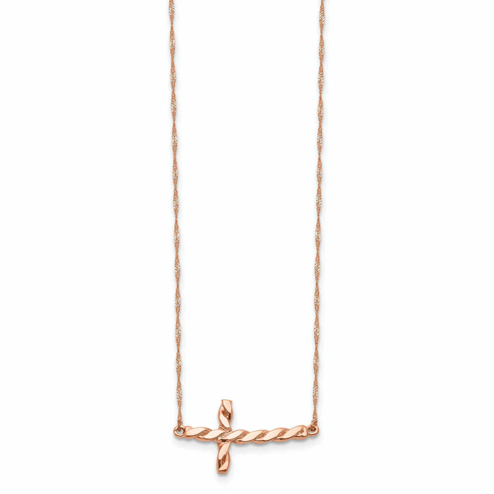 Lovely Rita's Pendants & Charms 14k Rose Gold Polished Finish Solid Twisted Sideways Cross Pendant Design in a 17-Inch Rope Chain Necklace Set