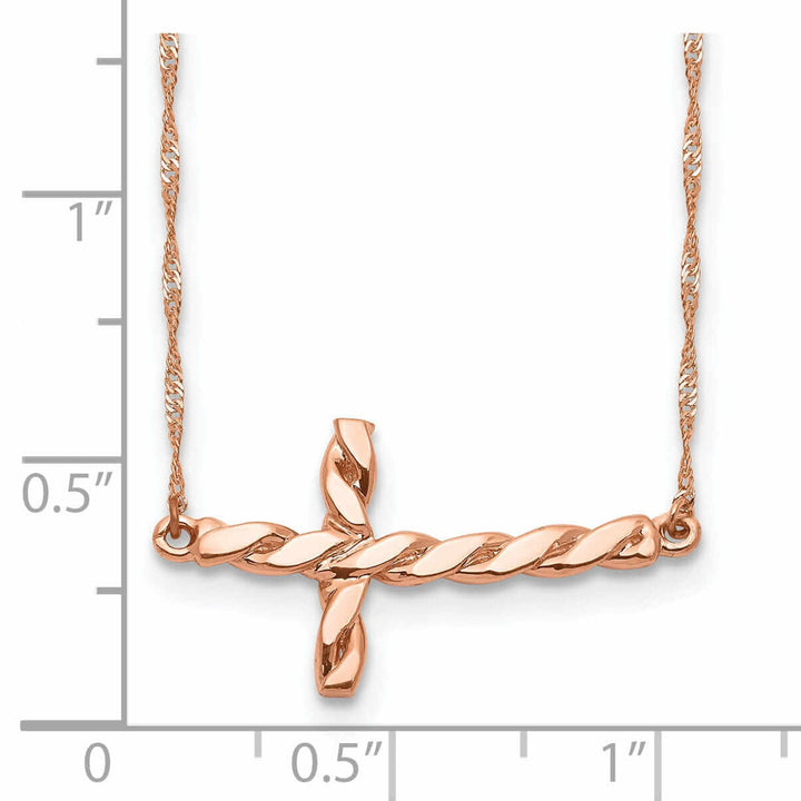 Lovely Rita's Pendants & Charms 14k Rose Gold Polished Finish Solid Twisted Sideways Cross Pendant Design in a 17-Inch Rope Chain Necklace Set