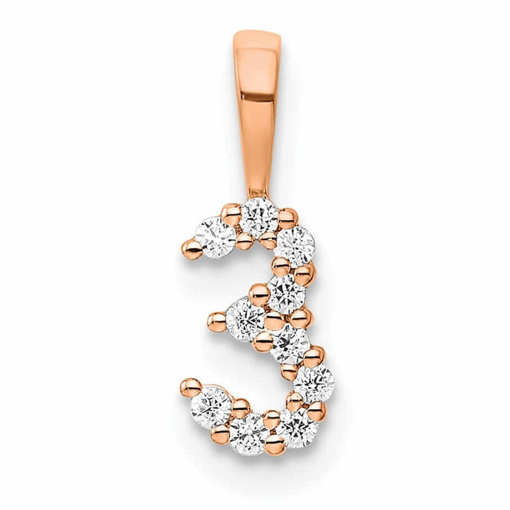 Lovely Rita's Pendants & Charms 14k Rose Gold Polished Finish with Diamonds Number 3 Pendant