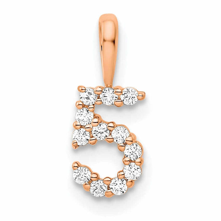 Lovely Rita's Pendants & Charms 14k Rose Gold Polished Finish with Diamonds Number 5 Pendant