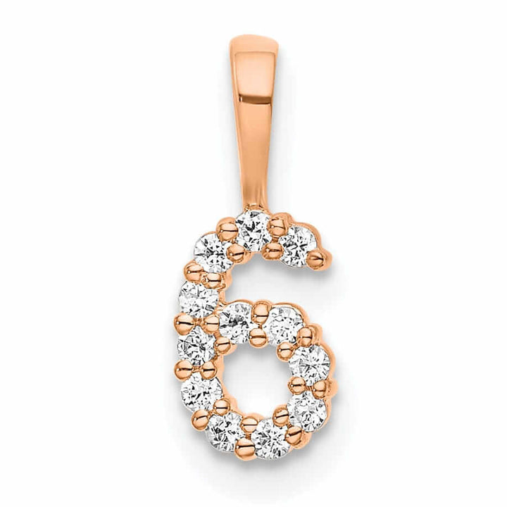 Lovely Rita's Pendants & Charms 14k Rose Gold Polished Finish with Diamonds Number 6 Pendant