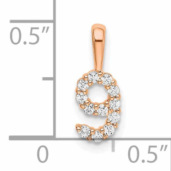 Lovely Rita's Pendants & Charms 14k Rose Gold Polished Finish with Diamonds Number 9 Pendant