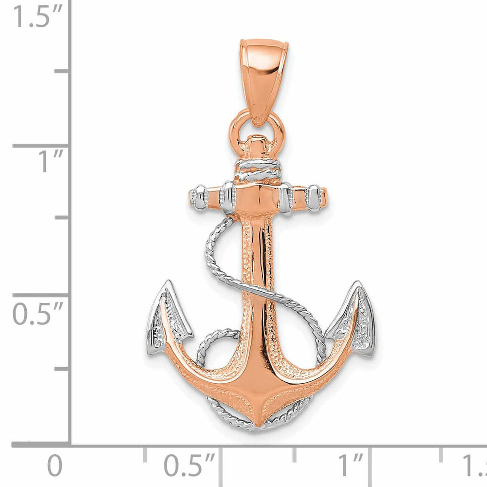 Lovely Rita's Pendants & Charms 14k Rose Gold Rhodium Polished Texture Finish Anchor with Rope Charm Pendant