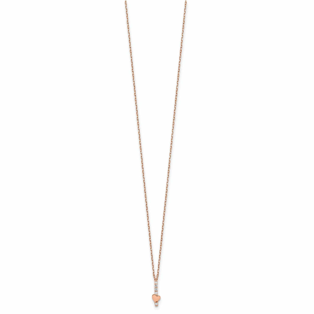 Lovely Rita's Pendants & Charms 14k Rose Gold Solid Polished Finish Cubic Zirconia Heart Design with 1.25 in ext 15-inch Cable Chain Necklace