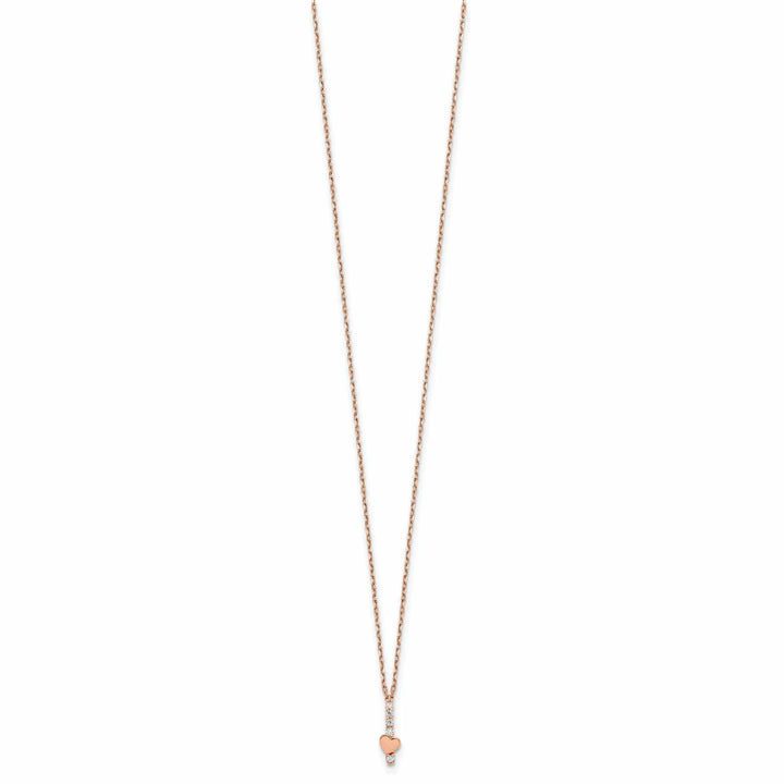 Lovely Rita's Pendants & Charms 14k Rose Gold Solid Polished Finish Cubic Zirconia Heart Design with 1.25 in ext 15-inch Cable Chain Necklace